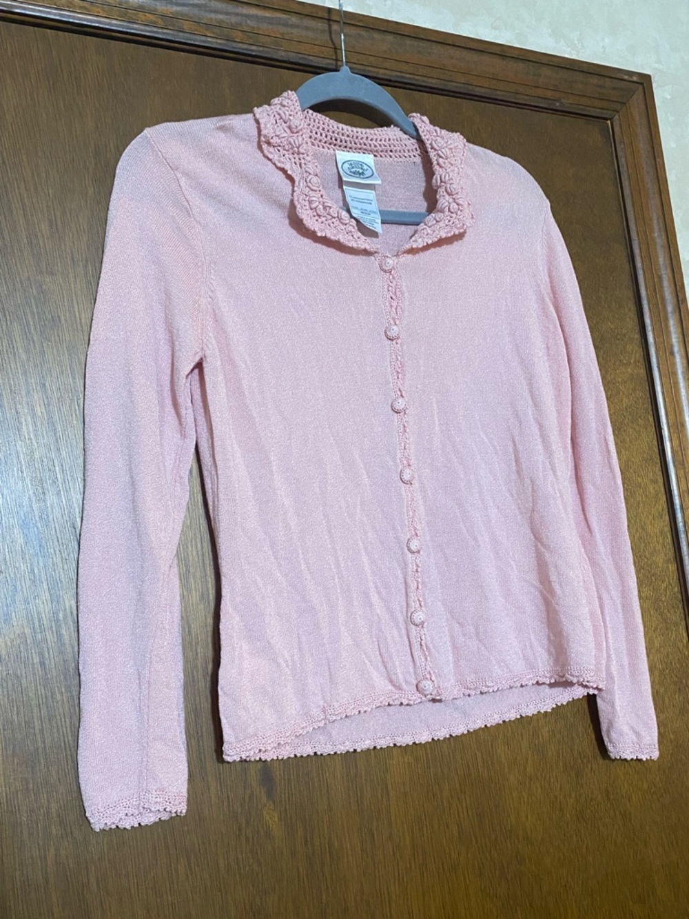 Vintage Laura Ashley Cottagecore Crochet Collar Wool Cardigan Sweater Medium